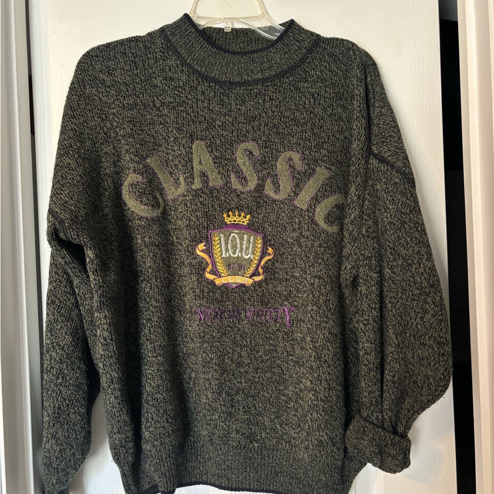 Vintage Green Sweater with Embroidered Logo
